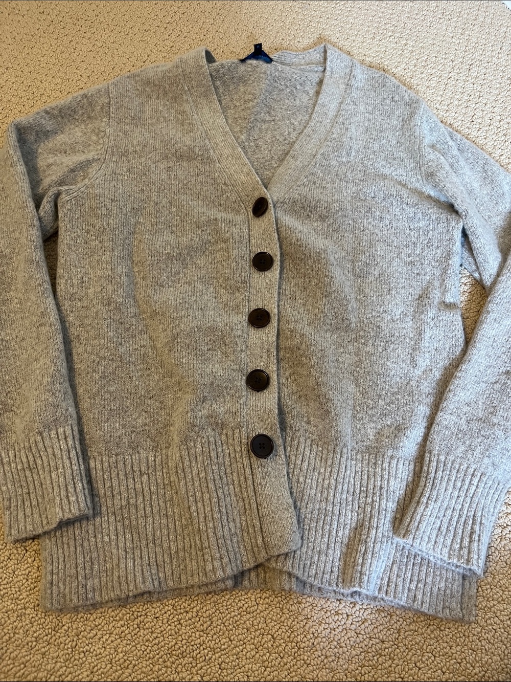Patrick Assaraf Merino Cashmere Classic Cardigan Sweater Grey Medium
